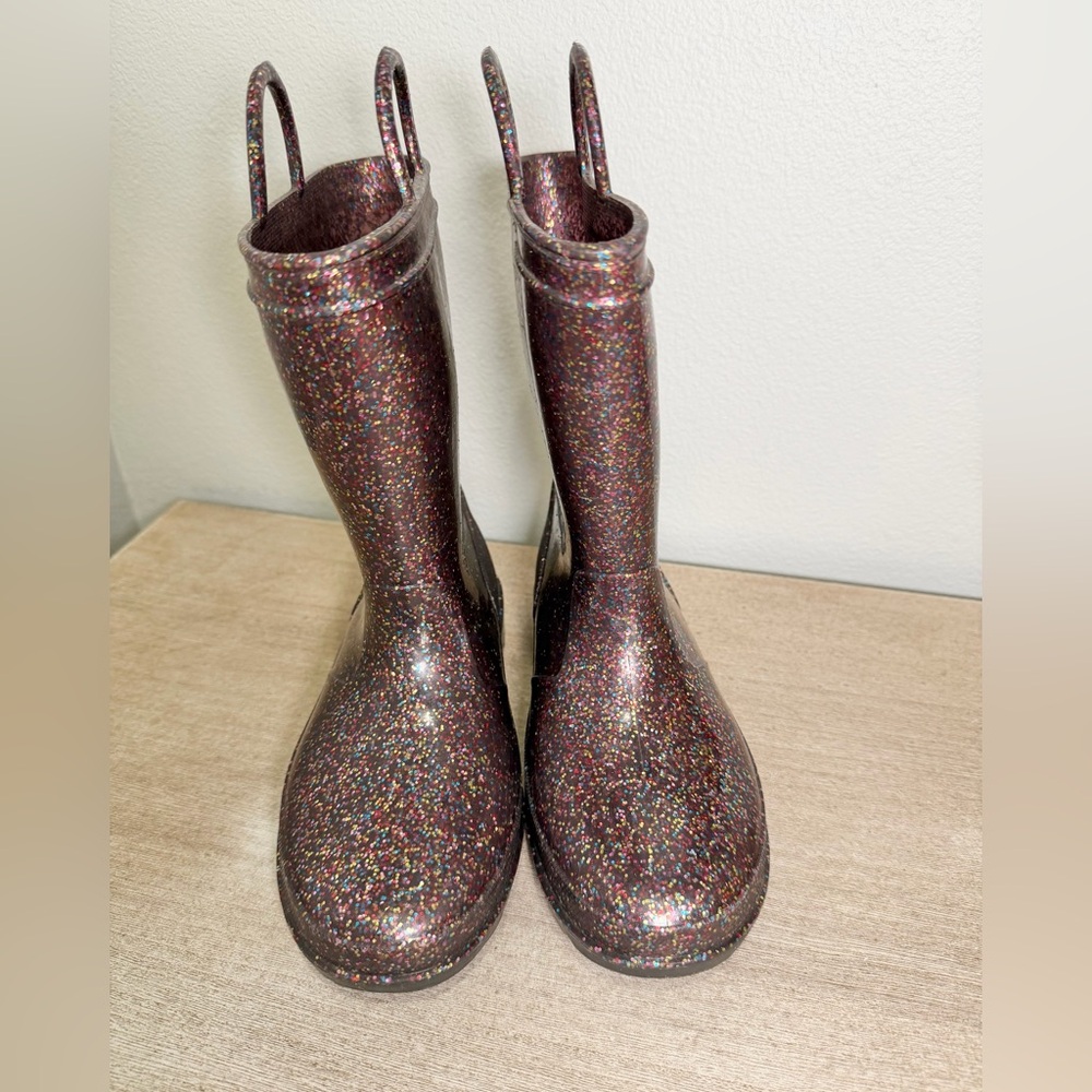Zoogs Rain Boots Glittery Purple Black Sparkle Straps Waterproof Girl Kid Size 3